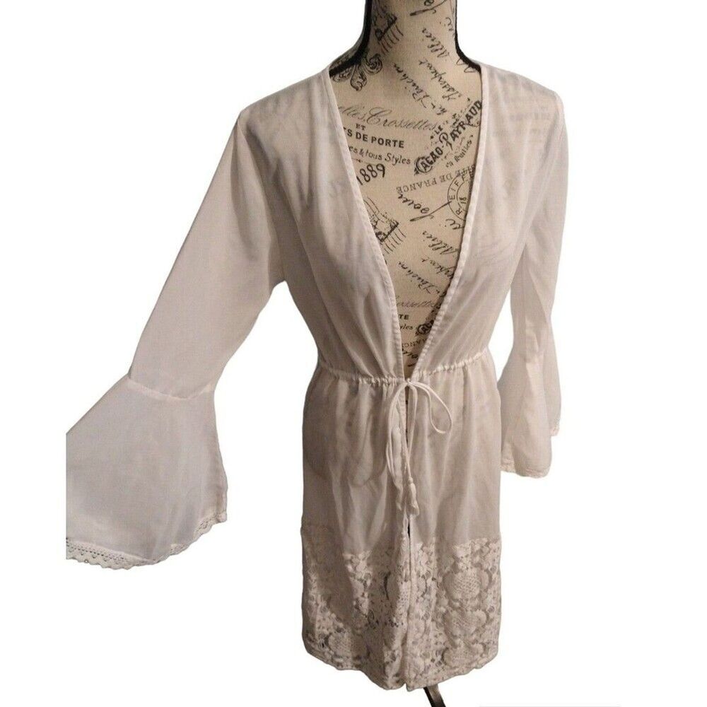 America & beyond Sheer Flared sleeve Maxi cardigan Boho Vintage Y2K Cottage Core